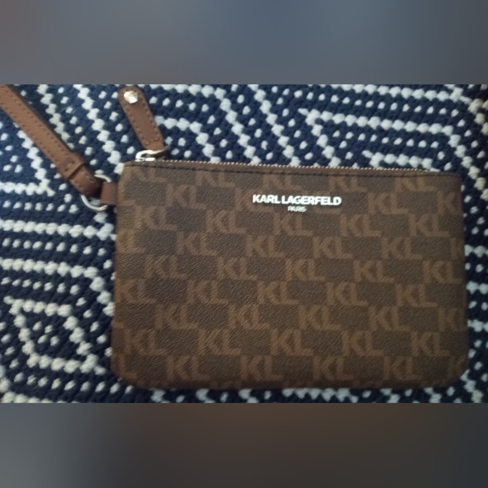 Karl Lagerfeld Brown Wristlet with Monogram Print